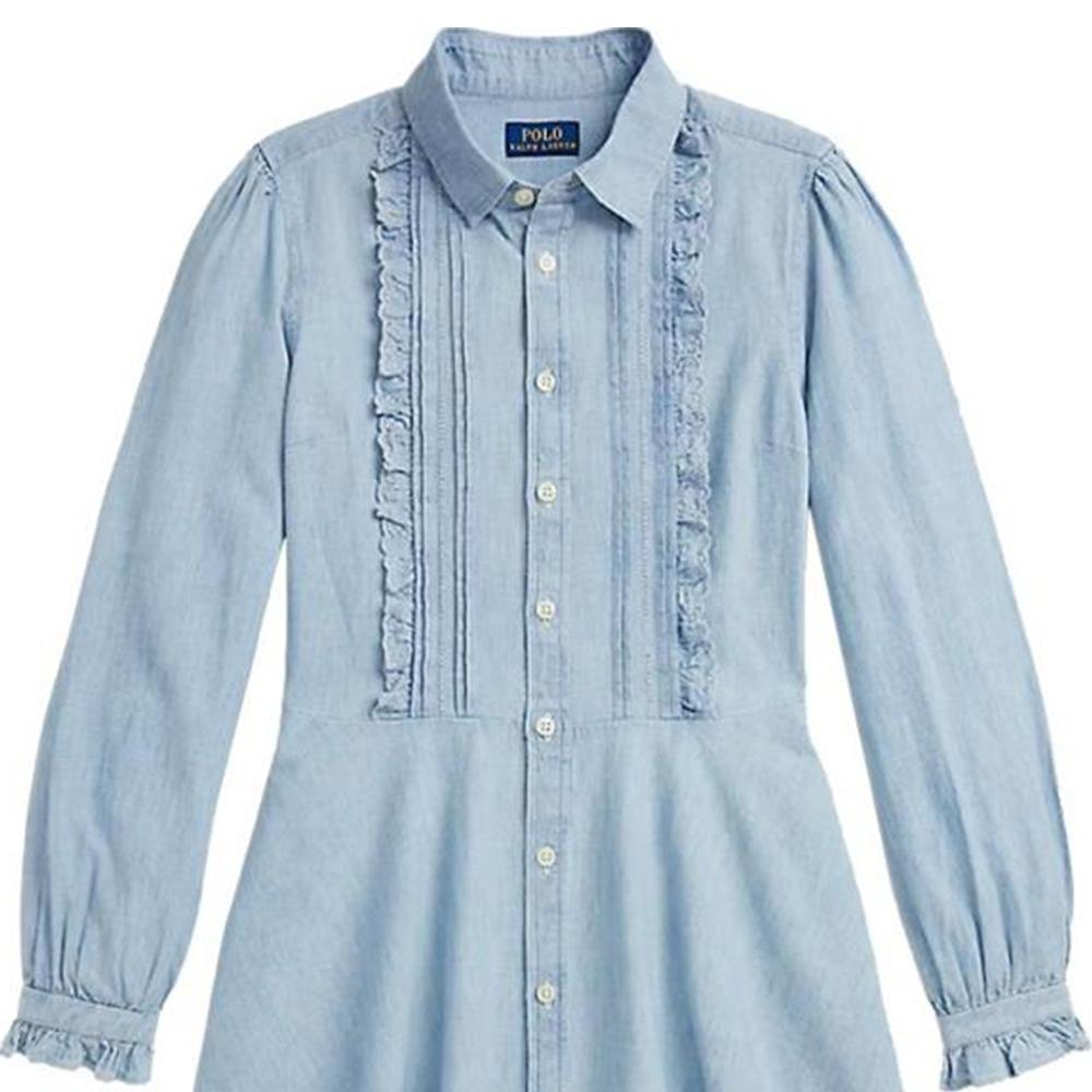 Polo Ralph Lauren Dress Washed Cotton Fabric Needle And Pleats Blue Kids Kids dress 313950549-001