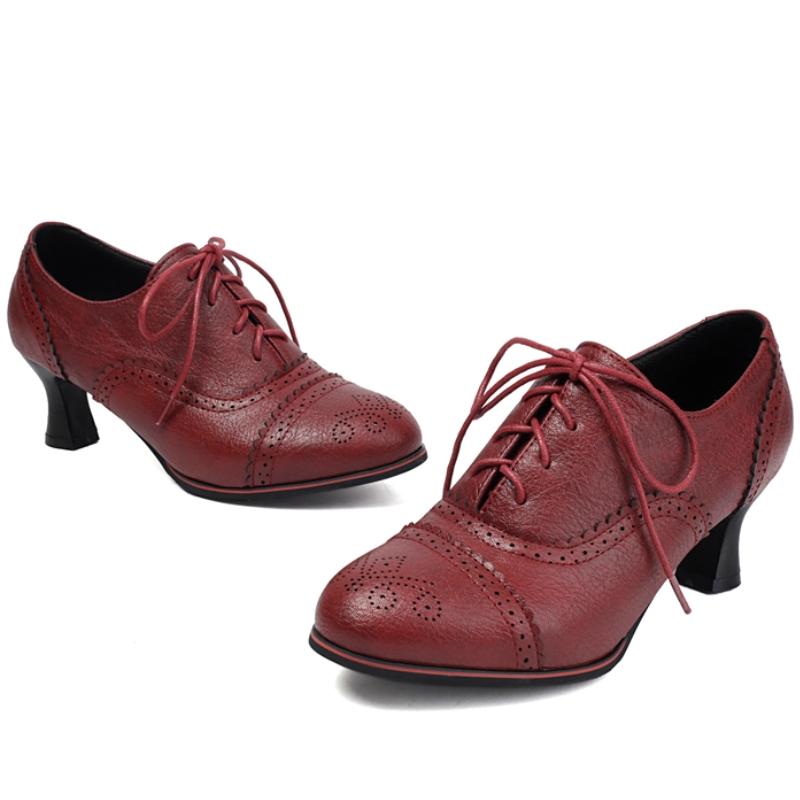 Ležérní mokasíny pro ženy Módní vintage nízký podpatek Červené černé šněrovací lodičky Obuv Kancelářské boty Dámské Velká velikost 45 48