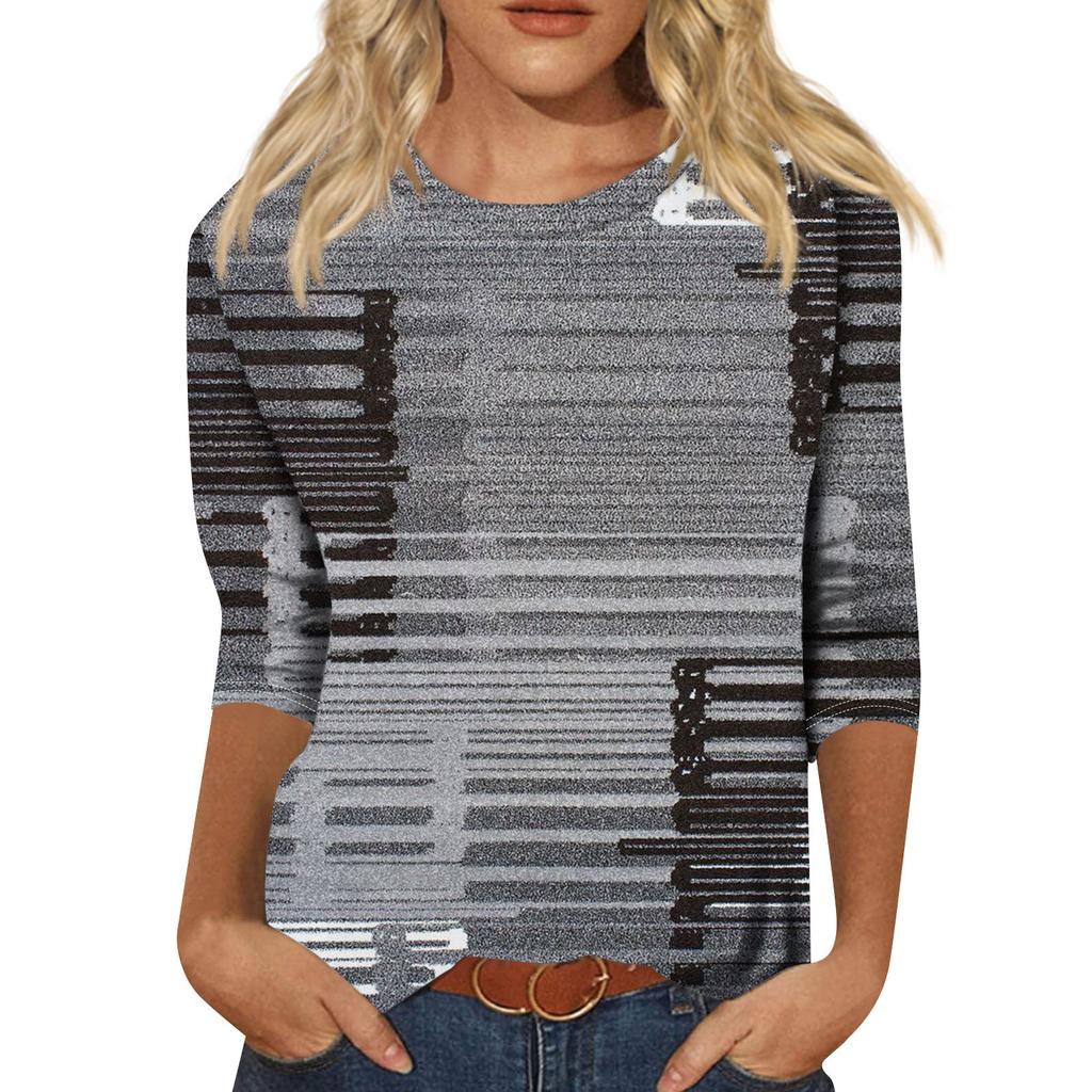 Women's Fashion Casual Vintage Printed Seven Sleeve Round Neck Top Tops for Women Womens Tops and Blouses Tops for Women