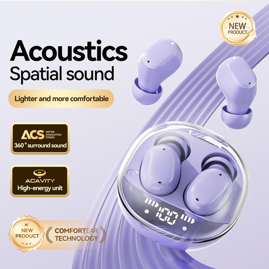 Bluetooth Wireless Earbuds with Transparent LED Lights, Smart Noise Cancelling, Hi-Fi Sound & Long Playtime for Sports Daily Use