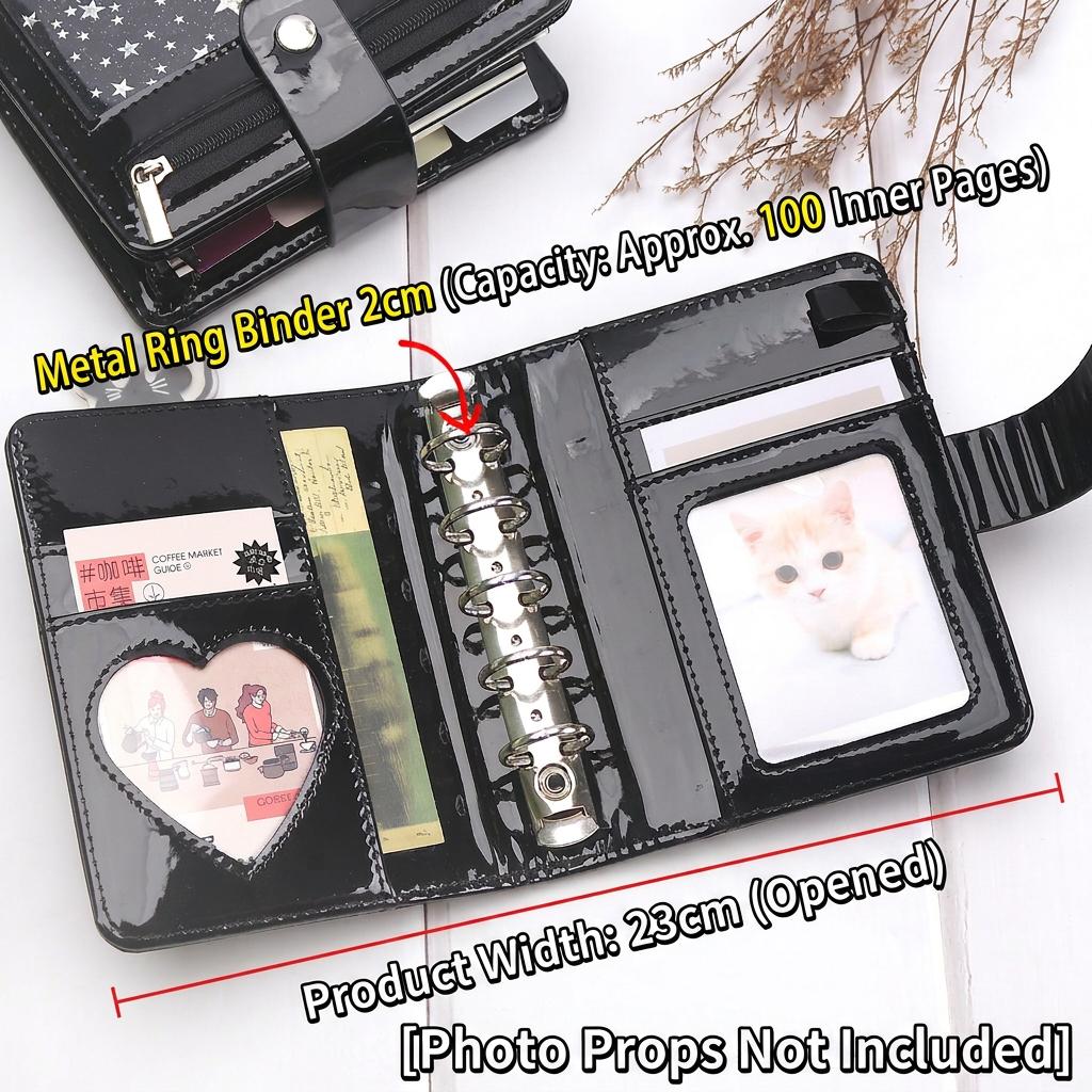 M5 Size Loose Leaf Notebook Leather Cover with Clear Window Zipper Pocket Journal for Daily Schedule Planning Scrapbooking