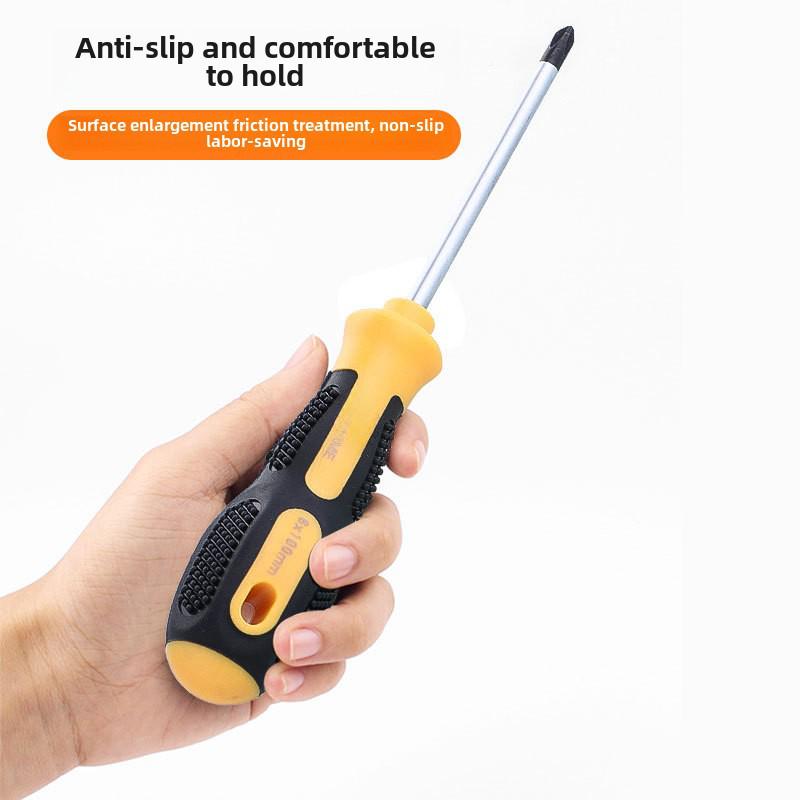 Industrial Grade Cross Flat Head Screwdriver Tool with Strong Magnetic Tip and Non-Slip Handle.