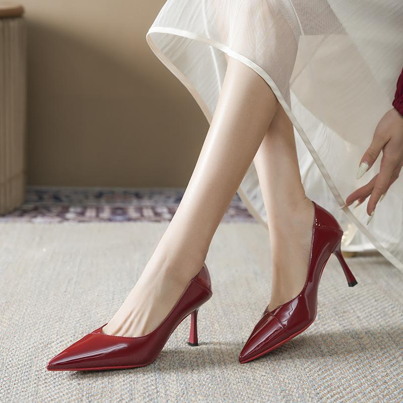 361-16 Classic Red Sole Temperament High Heels Pointed Tip Thin Heel Single Shoes Professional Work Shoes Not Tired Feet Can Step On the Heel