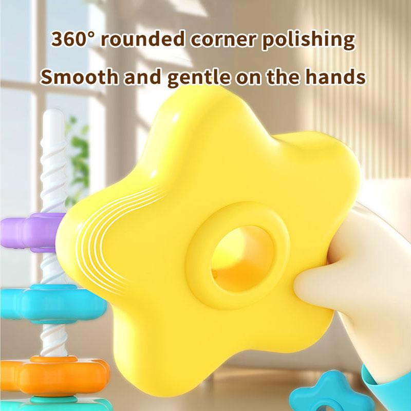 Montessori Children's Rainbow Rotating Ring Tower Puzzle Early Education Hand Eye Coordination Soothing Toy