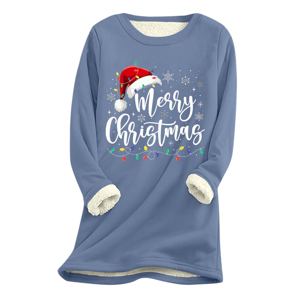 Top Lung Gros Pluș Lână Miel Cald cu Imprimeu de Crăciun pentru Femei