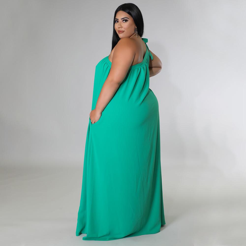 2022 Plus Size Sleeveless One-Shoulder Backless Halter Dress