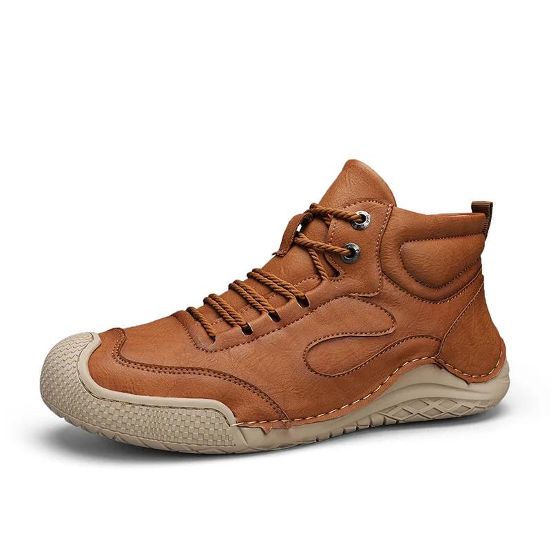 Microfiber Leather Men Shoes Ankle Boots Autumn Winter New 2024 Outdoor Non-slip Casual Hiking Shoes for Men Optional Warm Plush