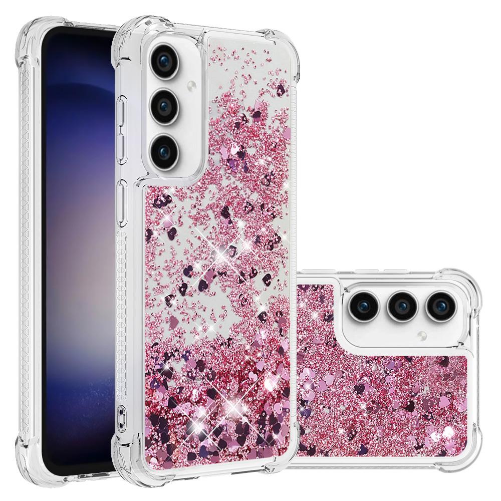 

For Samsung Galaxy S23 FE TPU Case Glitter Quicksand Shockproof Phone Back Cover Dark Purple/Hearts