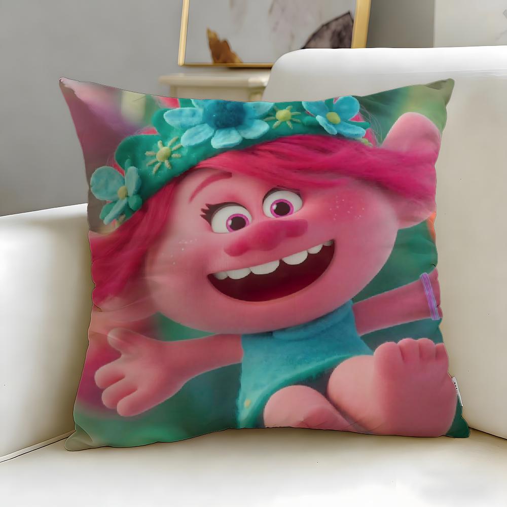 popular animated series Trolls Cushion Cover Soft  EasyWash Pillow Case  Versatile for Couch Bed Travel and Office