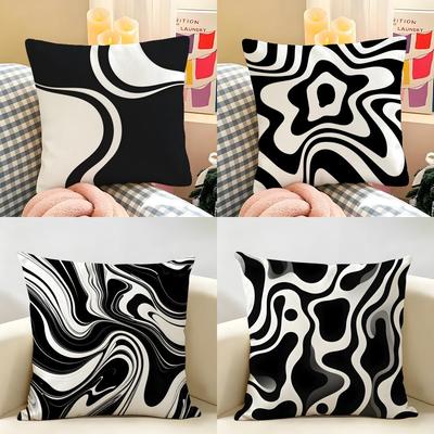 Luxury Sophisticated Black White Art Cushion Cover Natural Linen Organic Fabric Printing Breathable Perfect For Home Decor