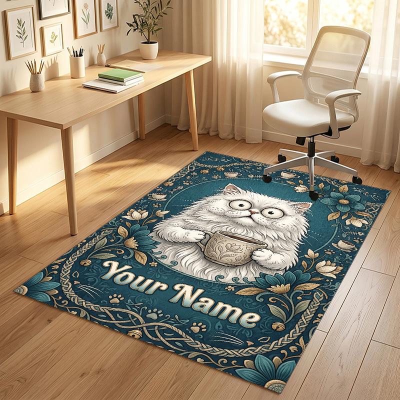 Cat Laptop Theme Soft Crystal Velvet Rug Custom Name & Text Print Non Slip Floor Rug for Bedroom Living Room