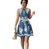 Cross-Border Western Style Summer New Lapel Single-Breasted Strap Waist Hugging Print Sleeveless Vest Dress Dress
