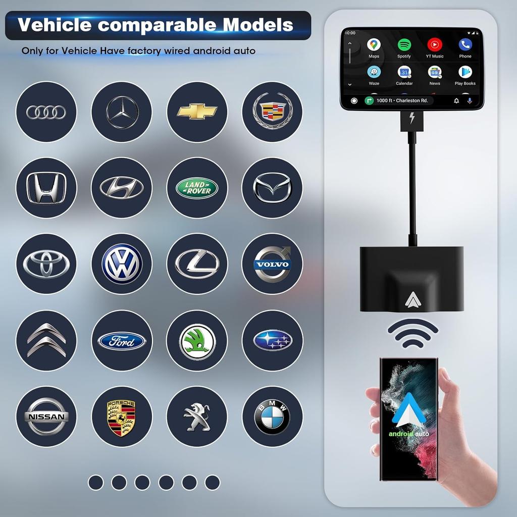 Wireless Carplay Android Auto Adapter,2024 Upgrade Plug & Play Dongle, Converts Wired CarPlay to Wireless,Works with All Original Wired CarPlay Cars