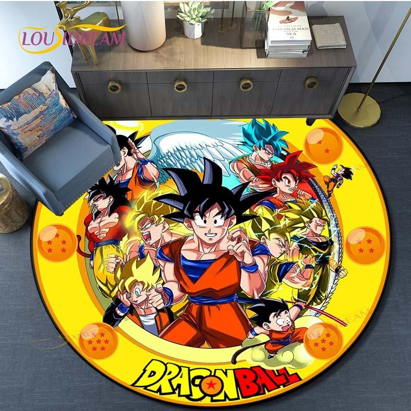 Dragon Ball Goku Pattern Round Carpet for Living Room Rugs Bedroom Mat Kitchen Carpet Doormat Non-Slip Children Flannel Carpet