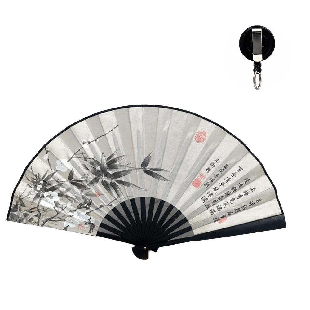 Portable Chinese Folding Fan Retractable Cord Ancient Style Hand Fan Home Ornament