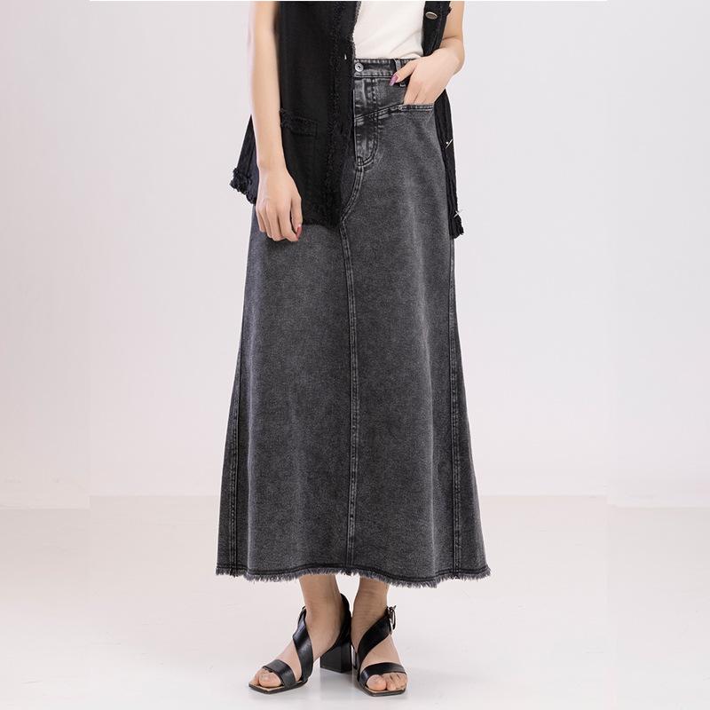 

High-Waisted Retro Mermaid Denim Skirt - Slim Fit, Mid-Length A-Line Skirt for Women X-Large