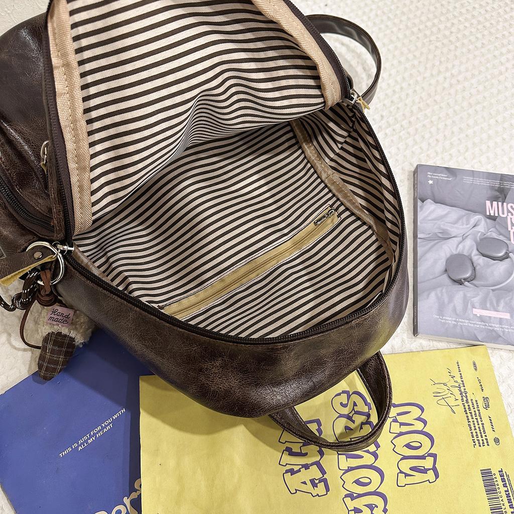 Vintage Fashion College Wind Backpack Niche Splicing Design Women Pu Backpack Casual Student Schoolbag Women