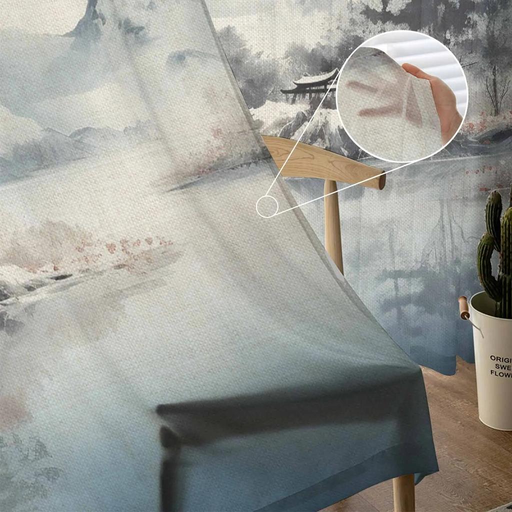 Landschaft Baum Aquarell Gardinen für Wohnzimmer Küche Fenster Vorhänge Schlafzimmer Tüll Voile Vorhänge