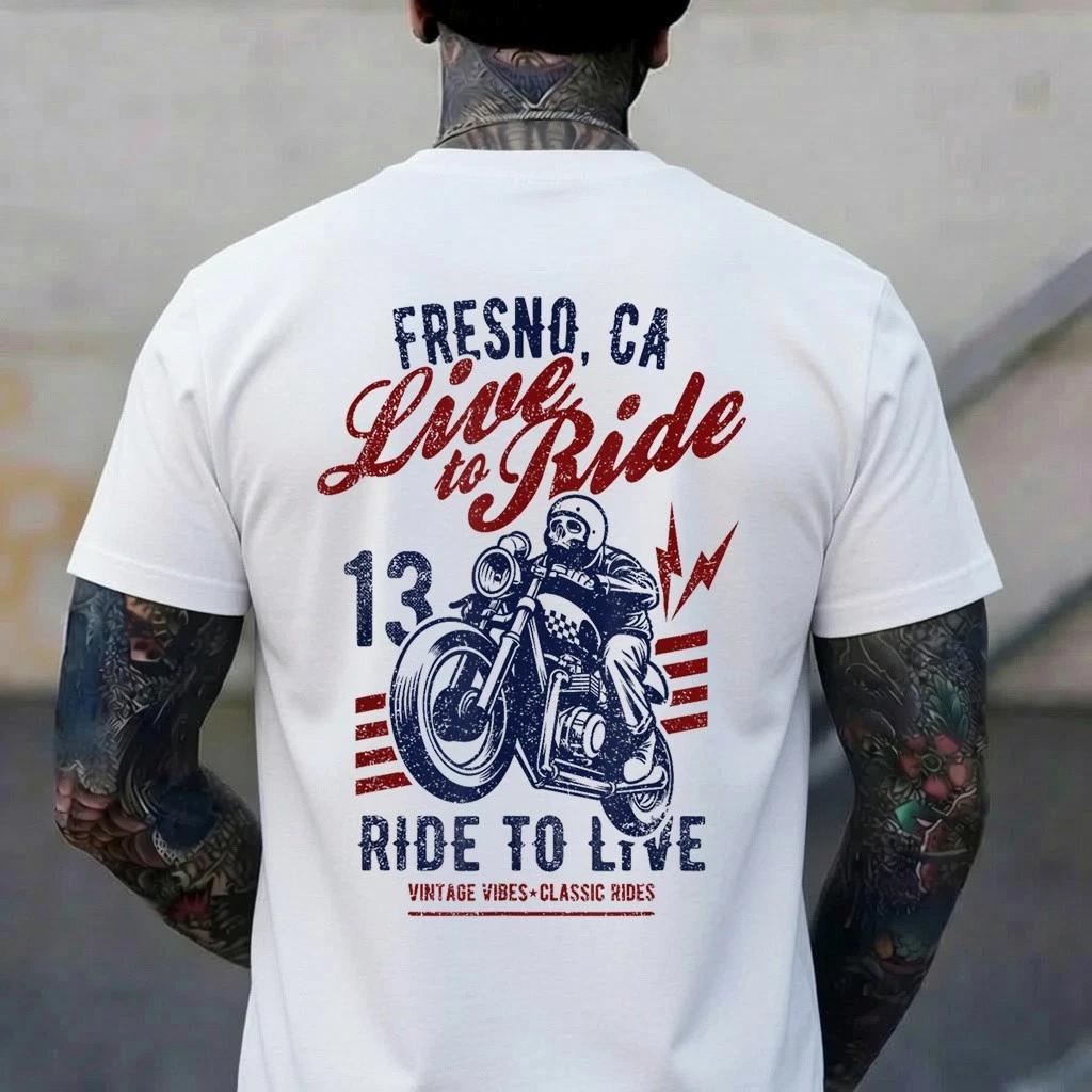 Fresno California Motorcycle Skull Rider Vintage Design T-Shirt S