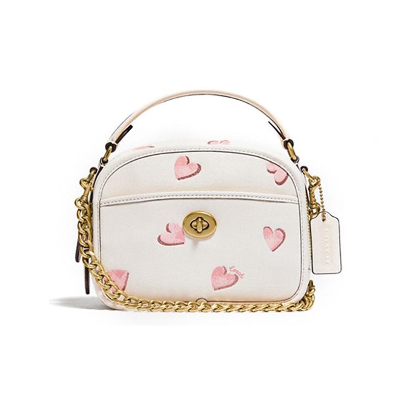 COACH Lunchbox 17 Top Handle Fashion Love Print Cowhide Shoulder Handbag Women s White белый