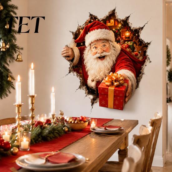 Living Room Wall Accents Christmas Break-In 3D Decal, Santa Claus/Deer/Snowman/Elf/Dog/Nutcracker/Gingerbread Man Patterns Window Easy Peel