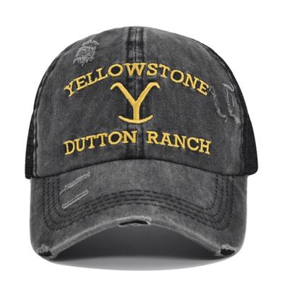 Summer Yellowstone Dutton Ranch Hat Cross Ponytail Baseball Cap Distressed Outdoor Embroidery Sunscreen Hat Solid Color Cap