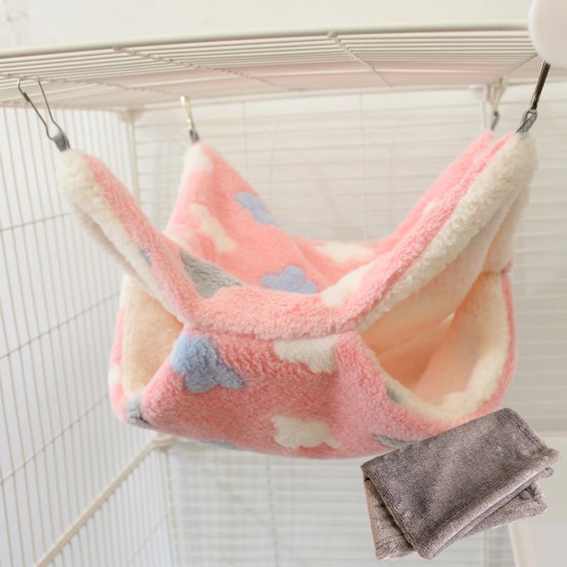 Gemütliche Doppellagen-Hängematte mit Blumenzweig für Gleithörnchen & kleine Haustiere - Plüsch-Samt Herbst/Winter-Bett