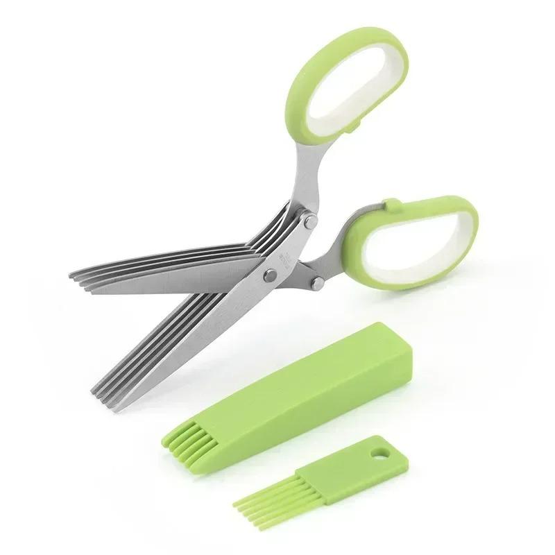 Multipurpose Cutting Shears with Stainless Steel 3/5 Layer Herb Stripper Kitchen Scissors Pepper Herb Scissors Shredded Chopped