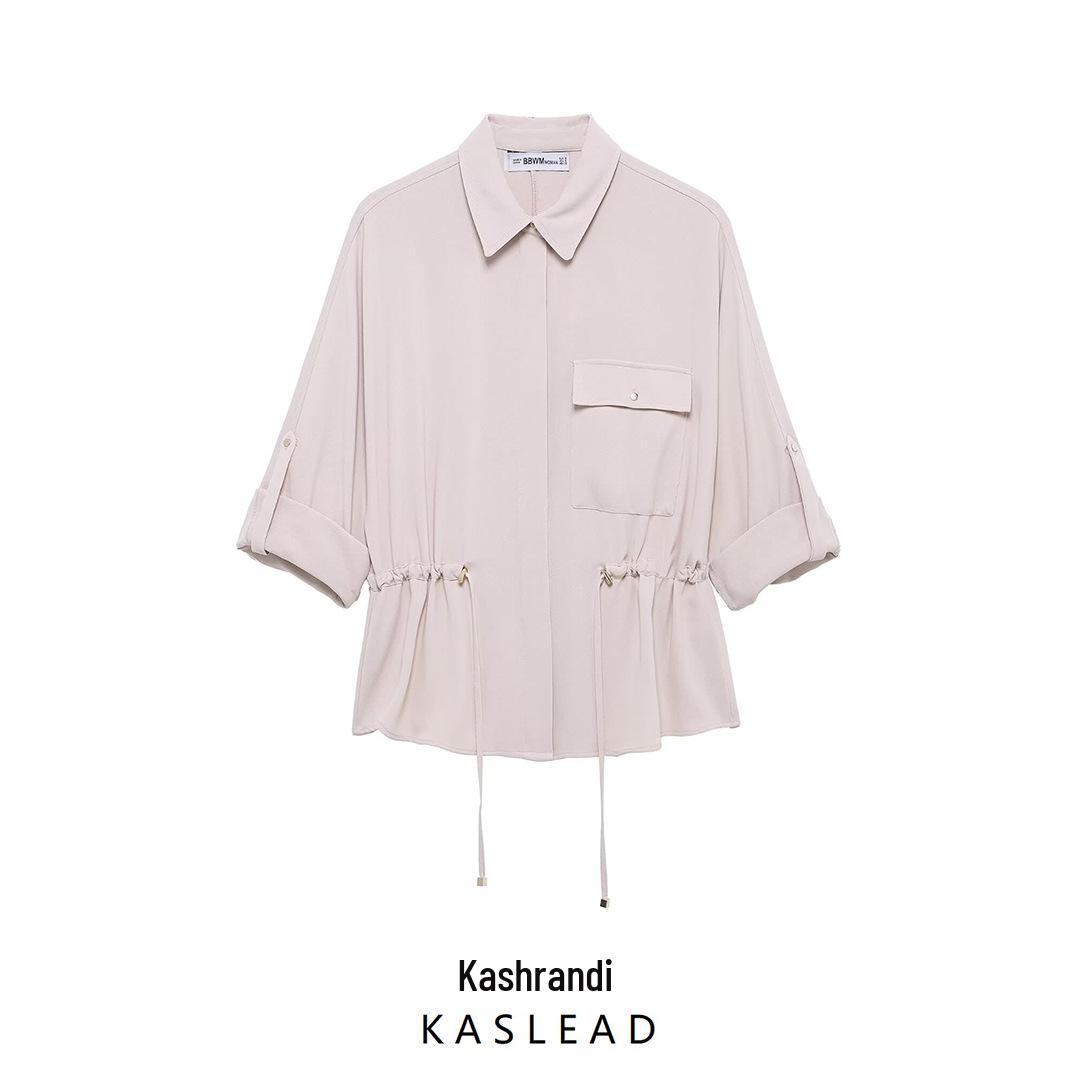 

2025 Spring Women s European & American Crepe Lapel Shirt, Fashion Style XS