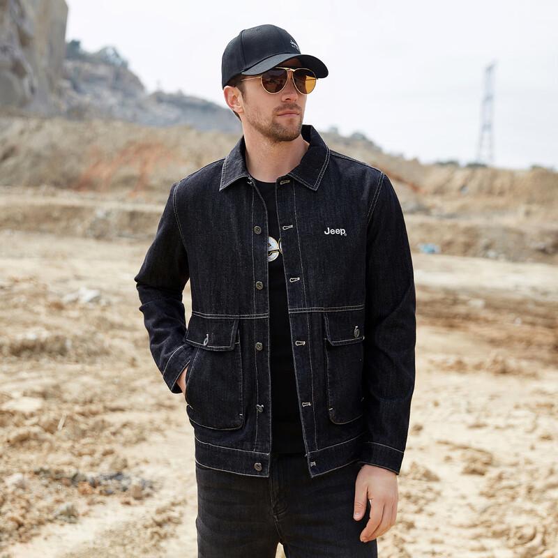 JEEP Men's Fashion Big Pocket Lapel Denim Jacket