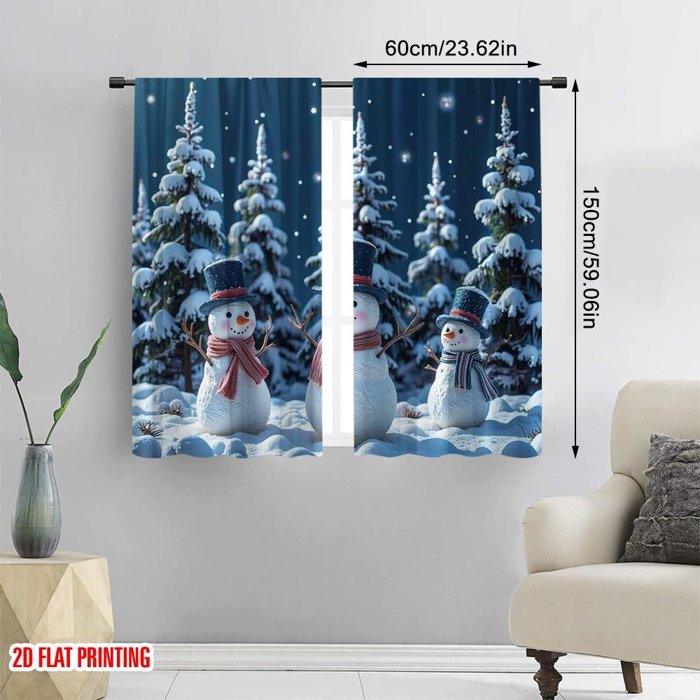 2pcs 2D flat printing Merry Christmas Popular Party Window Curtains snowman Durable Polyester Without Electricity Spring for