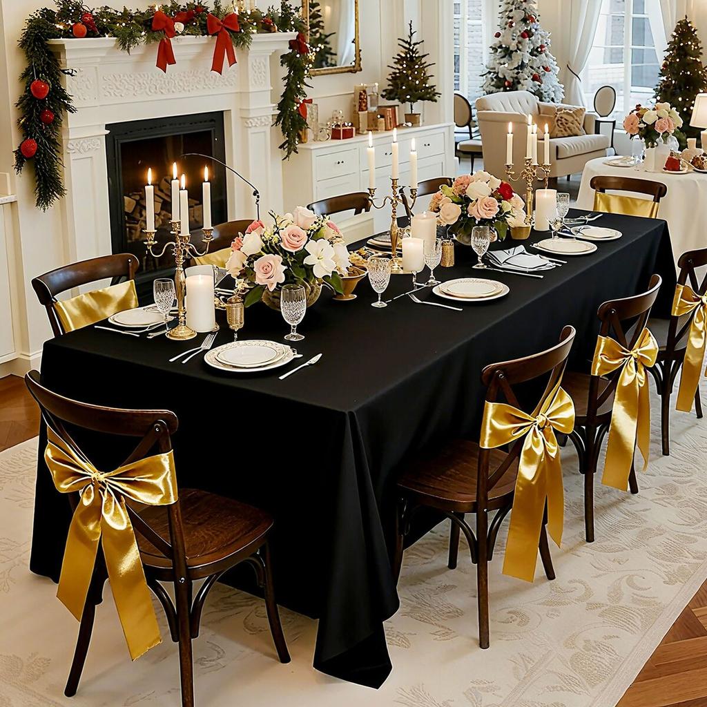 Black Tablecloths for Rectangle Tables, 6 Pack, 70 x 120 Inches, Reusable and Machine Washable Table Clothes, Wrinkle-Resistant Polyester Fabric Table