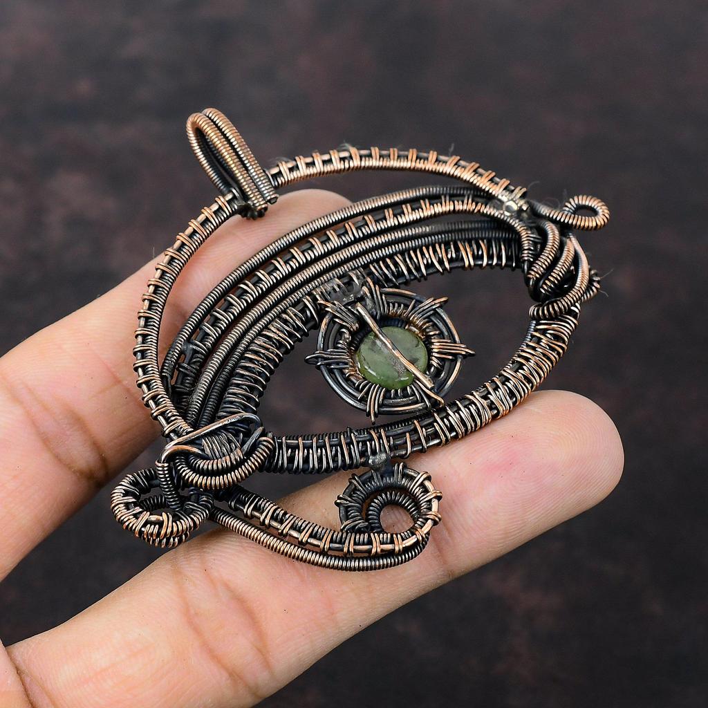 Prehnite Pendant Copper Wire Wrapped Pendant Gemstone Jewelry Evil Eye Pendant Copper Jewelry Handmade Pendant Gift For Her Designer Pendant