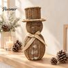 Indoor Christmas Shelf Decorations Faux Rattan Snowman Figurine, Rustic Farmhouse Statue with Bow, Reusable Holiday for Indoors Hand-Woven Wicker