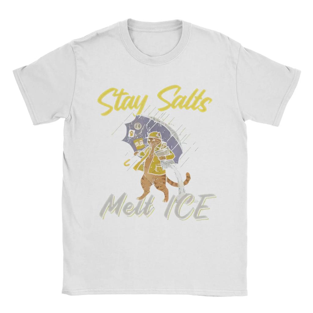 Stay Salts Melt ICE Funny Cat Umbrella Pure Cotton T Shirt For Mens Summer Classic T-Shirts O-Neck Tees Oversize Hot Sale Tops