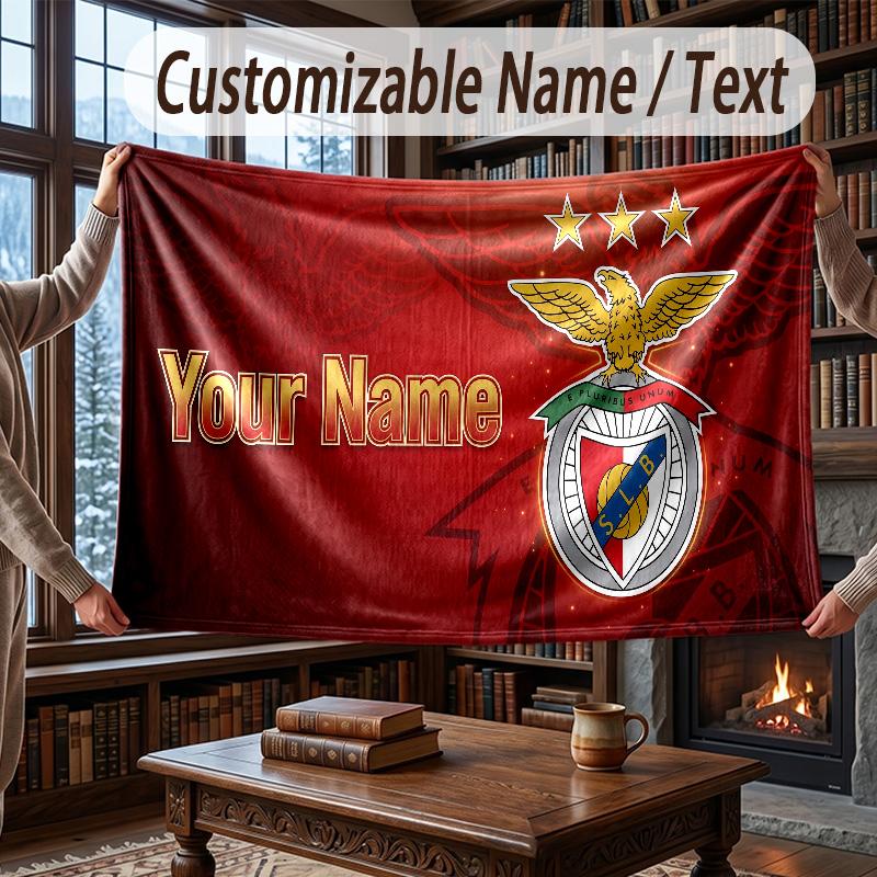Personalisierte Flanell-Kuscheldecke mit Benfica FC Muster, Warme Heimdekoration