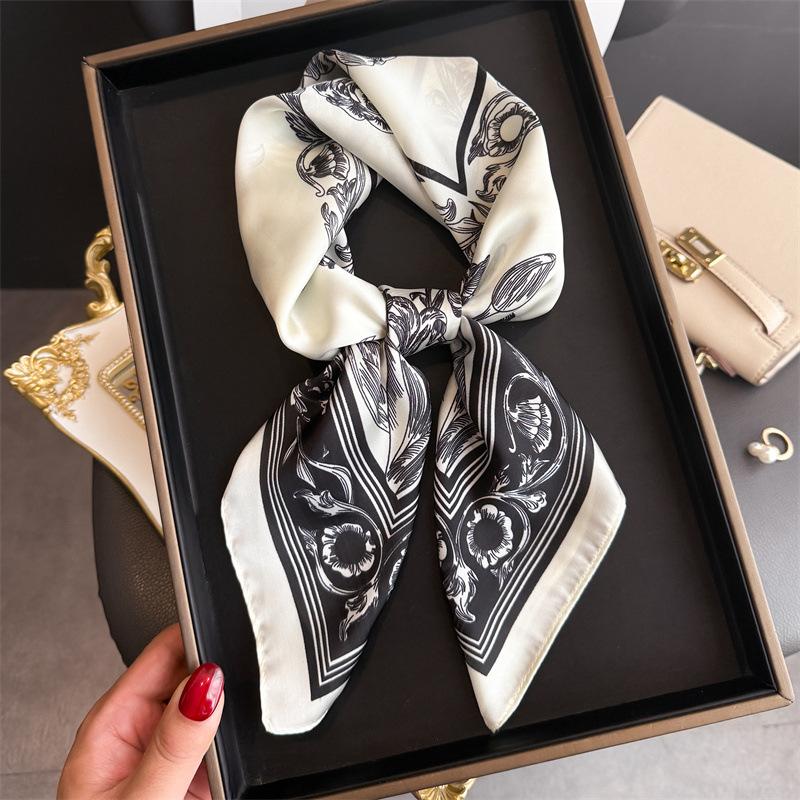 Ciemnozielony Szalik z Nadrukiem Rzeki Vintage Imitacja Jedwabiu Kwadratowy Szalik Bandana Oddychający Nakrycie Głowy Akcesoria do Włosów