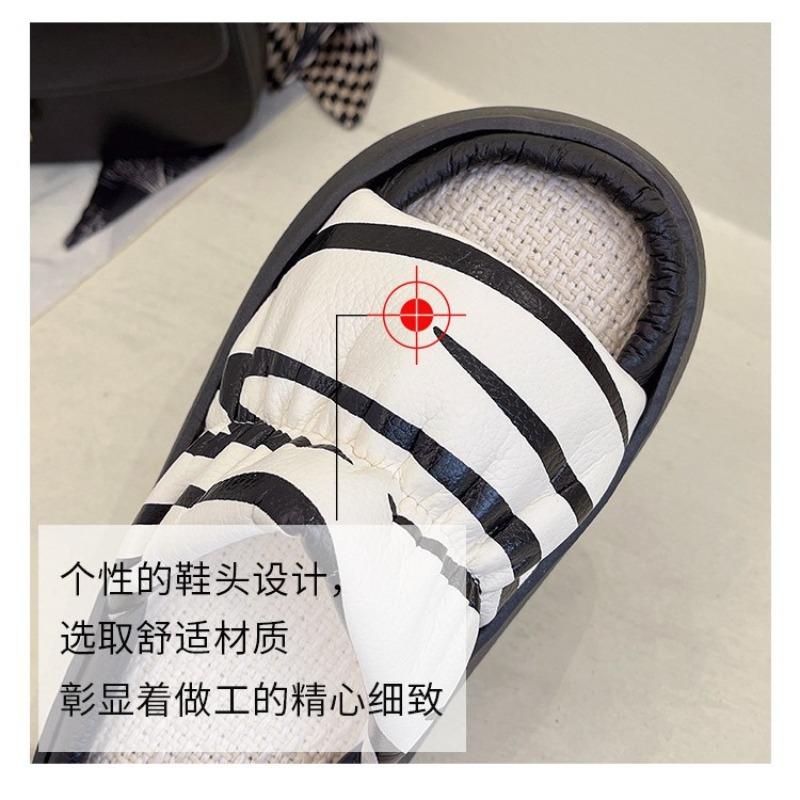 Linen Slippers Women's Spring, Summer and Autumn Indoor Home Use Thick-bottomed Wind Sweat-absorbing Cotton and Linen Home Office Slippers