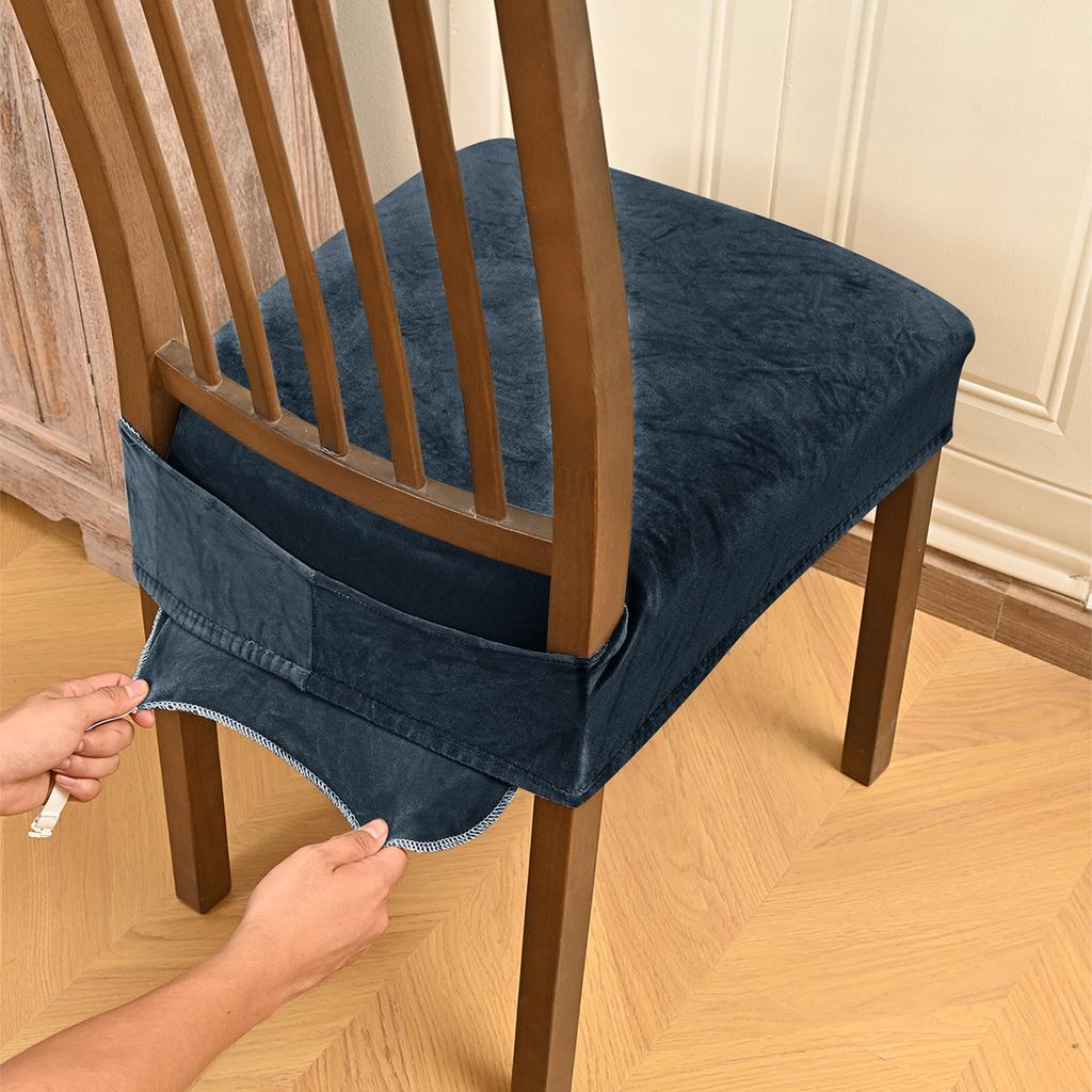 Silver Fox Velvet Stretch Dining Chair Seat Covers Soft Washable Seat Covers for Dining Chairs, Dining Room Seat Cover Protector
