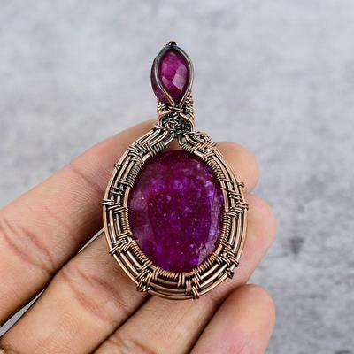 Ruby Gemstone Pure Copper Wire Wrap Handmade Jewelry Pendant