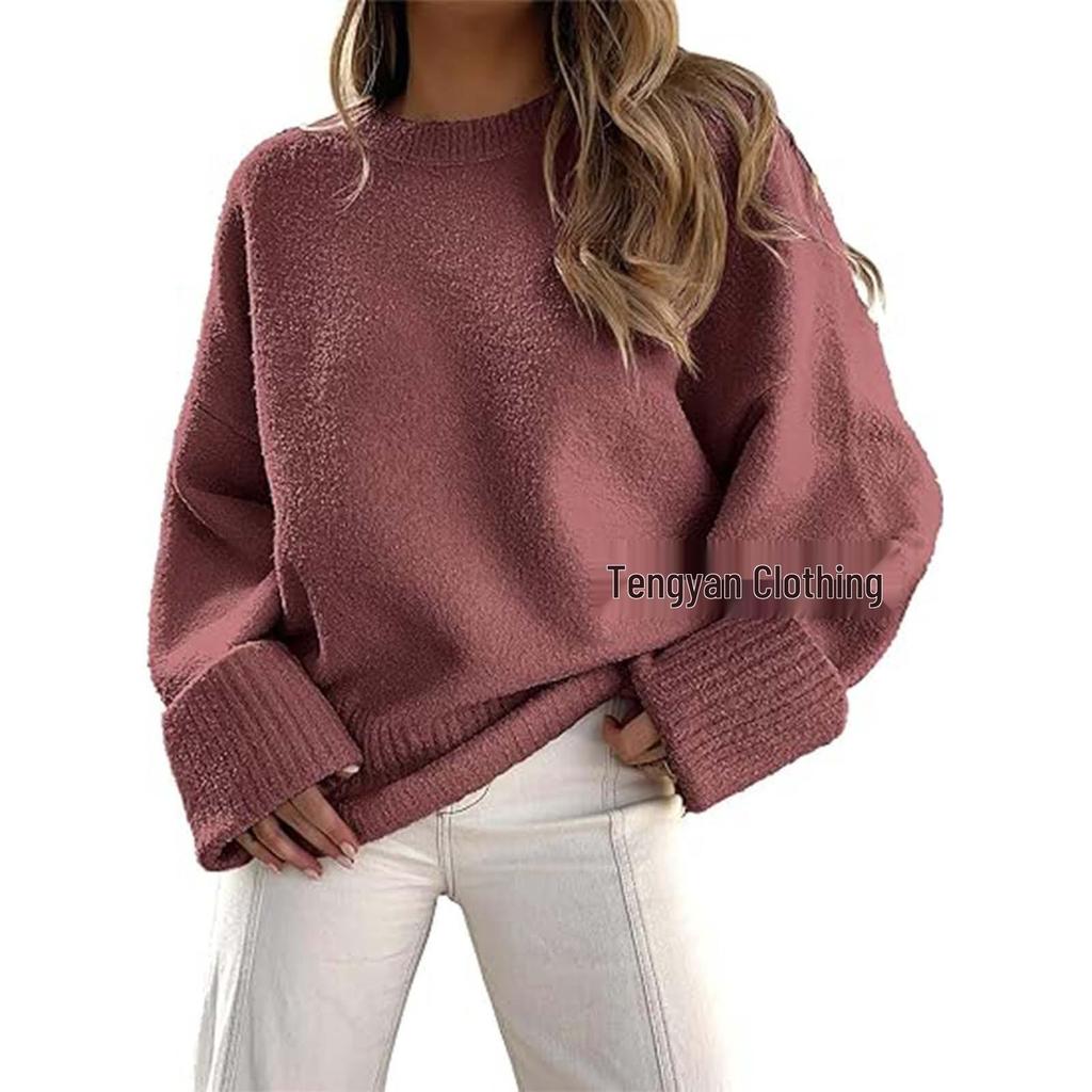 Women's 2026 Long Sleeve Solid Color Round Neck Loose Sweater
