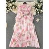 Draping Effect Pleated Print Chiffon Sweet Dress