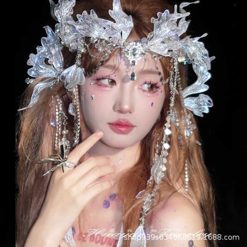 

Exotic Mermaid Tassel Headpiece: Versatile Silver Fairy Hair Accessory Set