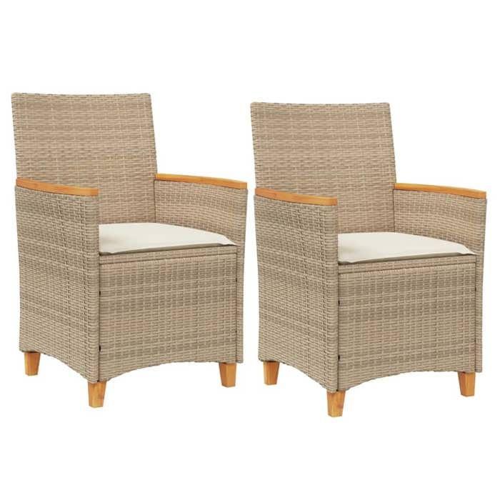 VidaXL Set of 2 Garden Chairs with Cushions, Seats with Armrests, Patio Terrace Armchairs, Modern, Beige Resin 368722