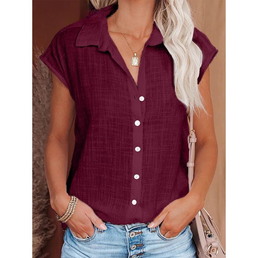 Casual Sleeveless Button-Up Lapel Shirt In Lightweight Solid Color Fabric