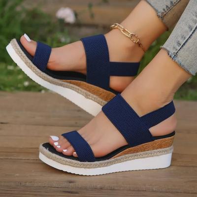 2023 Summer Women's Large Wedge Heel Sandals with Open Toe and Elastic Strap