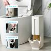 3 in 1 Plastic Narrow Plastic Trash Can Set with Toilet Brush Bathroom Waste Bin Dustbin Trash Cans Garbage Bucket Garbage Bag Dispenser
