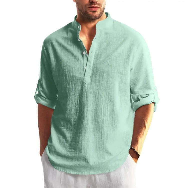 Men's Fashion Linen Cotton Casual Shirt Long Sleeve Loose Blouse Top Handsome Tee Spring Autumn Shirts for Men