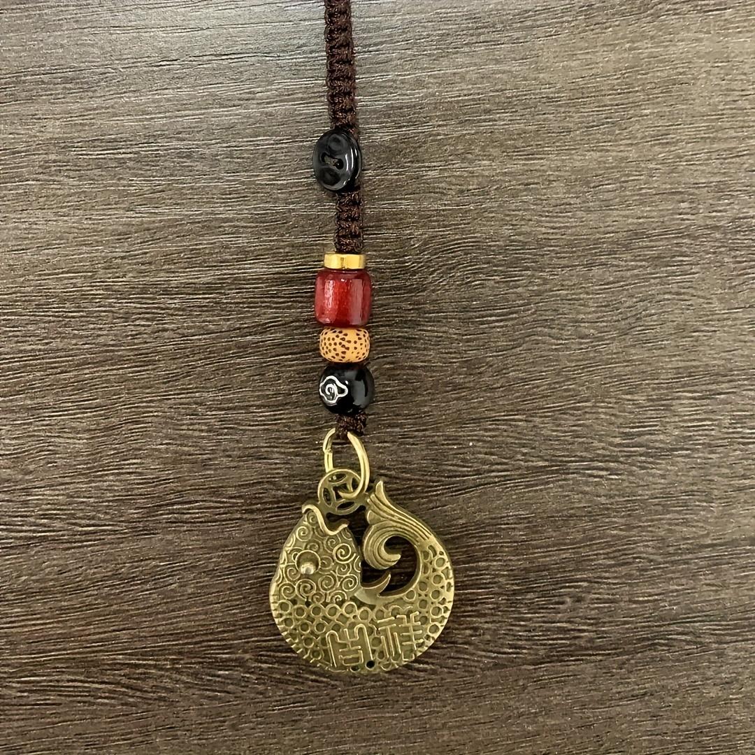 

Плетеный вручную веревочный кулон в виде золотой рыбки из чистой меди, брелок для ключей автомобиля, полый дизайн, креативный подарок для мужчин