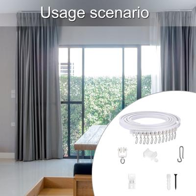 Flexibles Deckenvorhangschienen-Set, Easy Glides Designs, weiße Schienen mit Rollenhaken für Duschfenster und Raumteiler